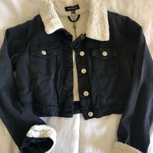 Cropped shearling denim jacket